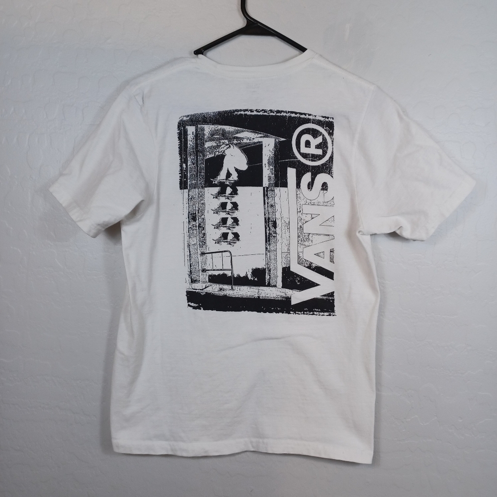 VANS Shirt Adult  L White Black Casual Skater Short Sleeve Skateboard Mens